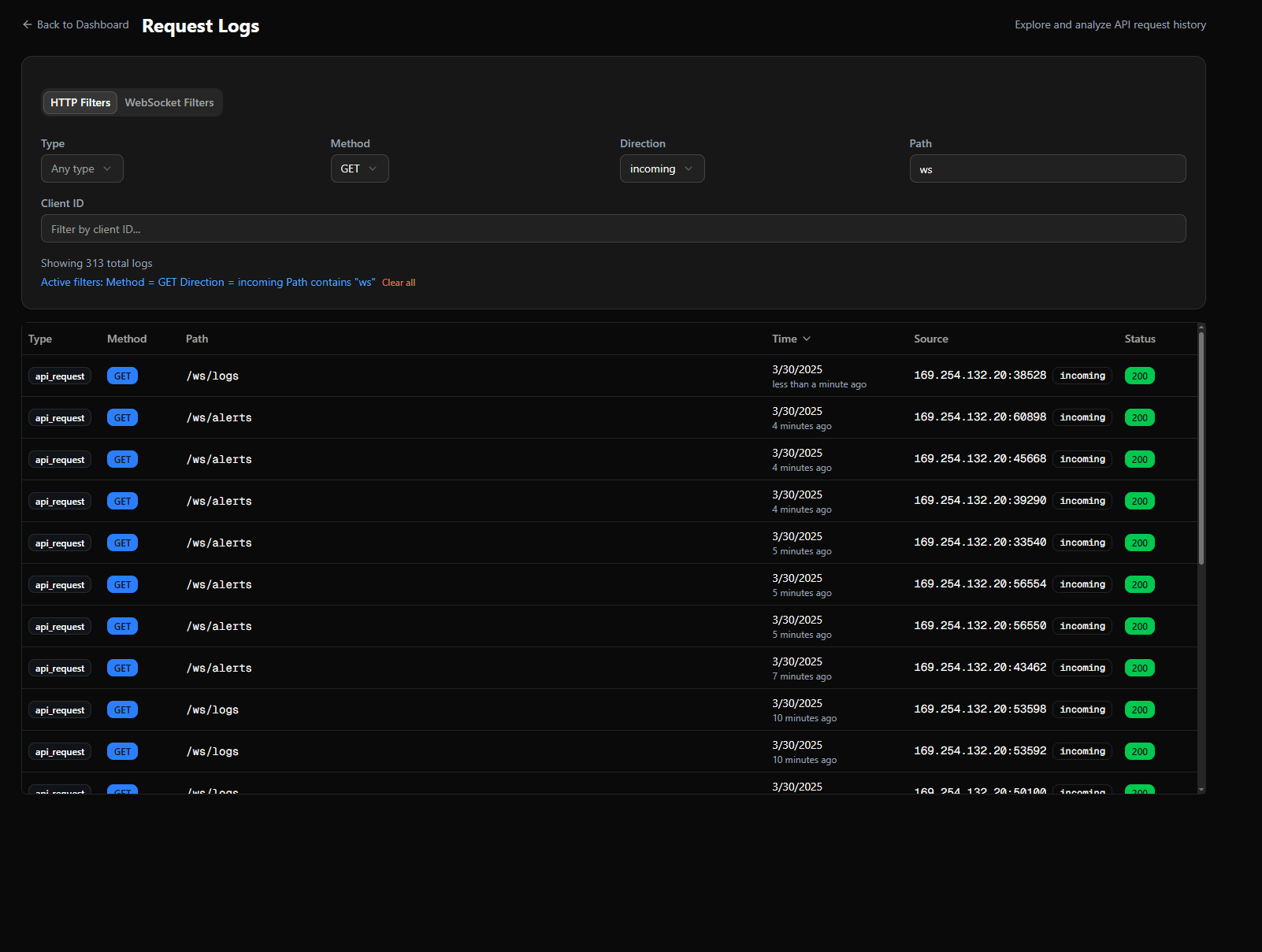 Alert Dashboard Logs