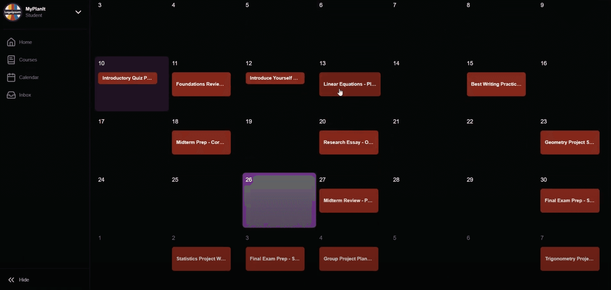 MyPlanit application screenshot